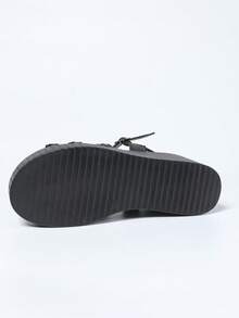 Giày sandal đế xuồng hở mũi dệt thời trang mùa hè cho nữ, thoáng khí và thoải mái, phù hợp với váy và quần, cỡ lớn, nhẹ và chống trượt, phong cách thanh lịch - màu đen - Xem 9