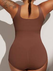 1 件女士加大码无缝腰腹塑身连体衣，塑身衣 - 棕色 - 查看 7