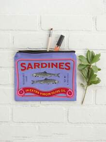 Retro Sardines Cosmetic Pouch,Olive Oil And Lemon Design, Unisex Adult Polyester Mini Makeup Bag, Hypoallergenic Zippered Toiletry Case, Pink Zippered Cosmetic Bag, Multifunctional Snack, Stationery Or Gift, Tin Fish Print Accessory Clutch, Cosmetic Pouch For Girls Women, Makeup Bag, Toiletry Bag For Travel, School, And Commuting,Unisex Adult Portable Storage Bag
