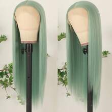 Purple Color Lace Front Wigs Pre Plucked Hairline Long Straight Wigs For Fashion Women Girls Party Daily Wear Glueless Dark Purple Lace Front Synthetic Wigs 13x4 Free Part Heat Resistant Fiber Hair 28 Inch 180% Density - Green - View 5