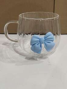 1pc Glass Coffee Cup, Girly Bow Design, Suitable For Cappuccino, Milk, Juice