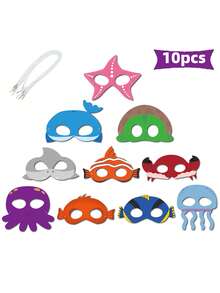 15个海洋动物纸面具，适合水下主题生日派对、万圣节服装派对用品 - 彩色 - 查看 6