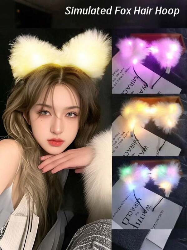 4-Piece/Set Multi-Color LED Glowing Fox Ear Plush Decoration, Suitable For Weddings, Birthday Parties, Bachelorette Parties, Christmas, Valentine's Day, Bar And Ballroom Gatherings, Etc