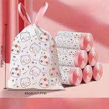 50/100Pcs Cute Cartoon Blue Heart Rabbit Print Drawstring Garbage Bags, Thickened Reusable Kitchen Trash Bags