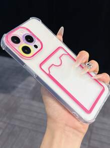 1pc Creative Exoskeleton Outline Card Holder Phone Case, Shock Proof Transparent Compatible With Apple 16 Pro Max/14/15/13/11 Accessories Waterproof Anti-Fall Scratch Resistant