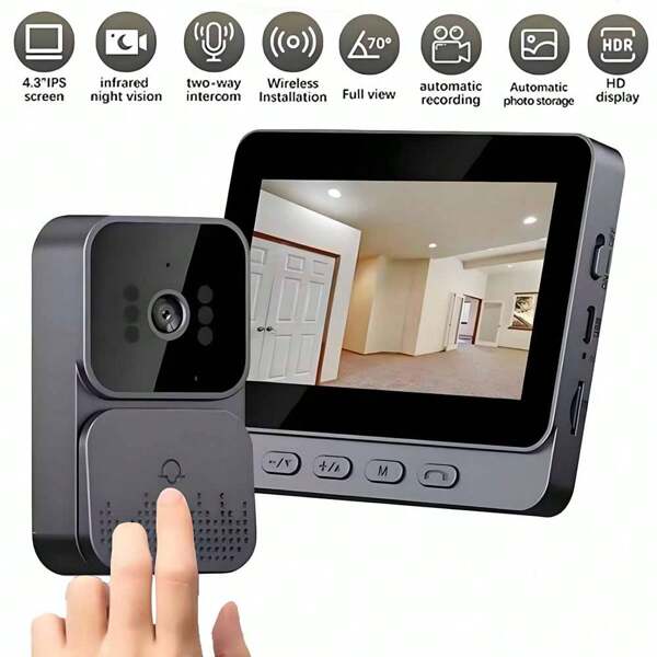 Video Doorbell - Video Intercom System, Smart Video Doorbell Camera With 4.3-Inch HD Display, Two-Way Audio, Long-Lasting Battery, No WiFi/App Required, SD Card Storage, Suitable For Home, Office, Apartment