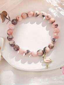Bracelet en perles marbré rose et blanc fait à la main avec un charm flamant rose. Carte de message inspirationnel incluse - Cadeau idéal pour les enseignants, partenaires, parents pour les anniversaires, la Saint-Valentin, la Fête des Mères, l'Action de Grâce