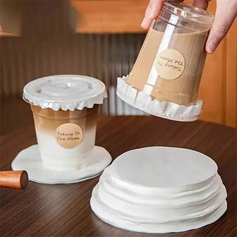 100 Pieces Of White Leak Proof Cup Lid Liner - Circular, Waterproof And Spill Proof Paper Pad, Suitable For Beverage Cups, Perfect For Milk Tea, Coffee, Etc. - Perfect For Halloween, Christmas, Easter, Thanksgiving, Etc