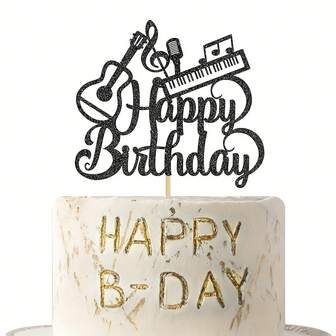 1 pezzo Decorazione per torta di compleanno a forma di chitarra, pianoforte e note musicali, tema musicale, accessori per festa di compleanno, decorazione per torta di compleanno per amanti della musica
