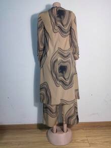 Women Button-Decorated Solid Color Long Sleeve Top & Pants Set, Arabic Style Clothing, Modest - Multicolor - View 2