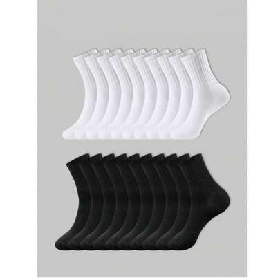 50双/40双/30双/24双/20双/12双/10双/8双/6双/4双/2双 女士黑白紧身运动袜 跑步袜 适合骑行 厚实舒适的日常穿着袜子 男女通用休闲保暖长袜 抗菌吸湿排汗 适合居家穿着