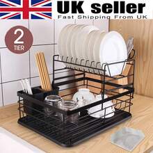 NetHong 2Tier Kitchen Dish Drainer Cutlery Holder Plates Bowls Large Sink Rack Tray Drip Kitchen Organization - Black - View 2