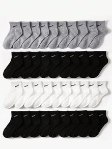 1/5/10/20 Pairs Kids Socks, Classic Black White Gray Graphic Pattern, Comfortable Mid-Calf Sports & Casual Socks, Suitable For Holidays, Travel, Back To School, Random Color - Multicolor - View 1