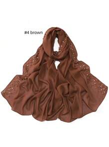 1 Peça Xale Longo de Chifom Elegante com Detalhes de Outono, Lenço Respirável Tradicional, Xale com Pedras de Pérola para Mulheres Muçulmanas