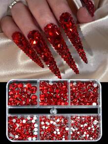 6 Gitter Set Nageldekorationen, gemischte Größen Nagel Diamanten Flachboden Strass, Kleber Strass DIY Bling Aufkleber, Haut nicht Heißkleber Kristalle, Nagel Zubehör, Nagel Dekoration, Nagel Edelsteine