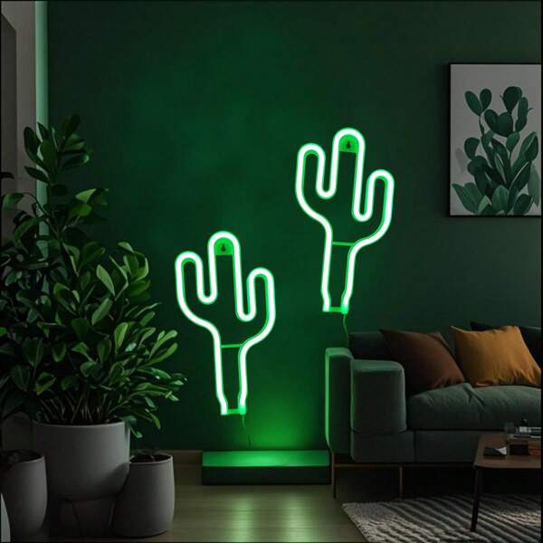 Luminária de parede LED neon com cacto, 1 peça, decoração para aniversário, casamento, bar, sala de jogos, romântica, quarto de menina