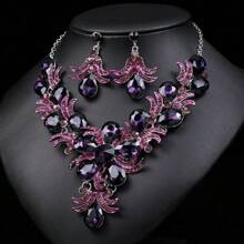 1 Set Women's Jewelry Set: Necklace, Earrings 3pcs, Bridal Evening Party Accessory, Fashionable Luxury Shiny Rhinestone Set