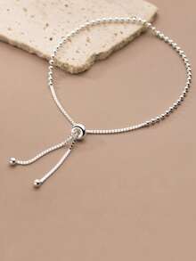 HuooNew 1枚優雅可調節的925純銀珠串拉繩手鍊,適合女士日常佩戴 - 銀色 - 查看 1