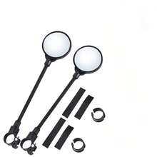 自行车后视镜可调节柔性杆后视镜，360° 可旋转自行车后视镜，带广角镜，适用于山地自行车、电动滑板车和轻型车辆 - 黑色 ABS 框架，踏板配件 | 椭圆形镜子 | 配件，自行车零件