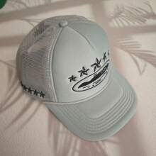 1 pieza Gorra de béisbol de moda, gorra de malla con costura de estrellas para verano, estilo casual y versátil. Nota: Puede haber compresión del embalaje al recibirlo, con instrucciones de cuidado incluidas.