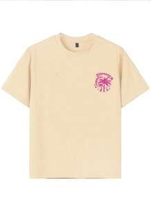 1 stuk Tween Girls bedrukte pullover abrikoos korte mouwen T-shirt, student jonge kinderen kleding, comfortabele en modieuze zomertop, meisjes zijn dol op