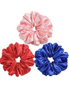 3 Stück/Set elegante, bohemische extra große Satin Haargummis, Oversized elastische Spiralen, geeignet für Alltag und Urlaub, Lässig, Haarschmuck, Haargummis für Pferdeschwanz