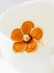 1 pièce Bague de mode en métal décorée d'émail floral élégant, convient pour la tenue quotidienne et de vacances des femmes