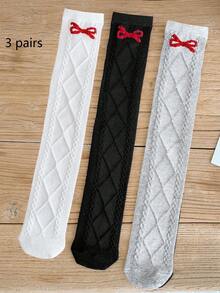 1/2/3 双春夏蝴蝶结过膝袜，舒适简约透气百搭及膝袜，儿童/学生袜 - 彩色 - 查看 19