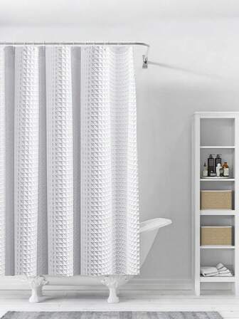 1PC Thickened Waffle Jacquard Bathroom Curtain, Jacquard Polyester Fabric Home Decoration Curtain With Hook