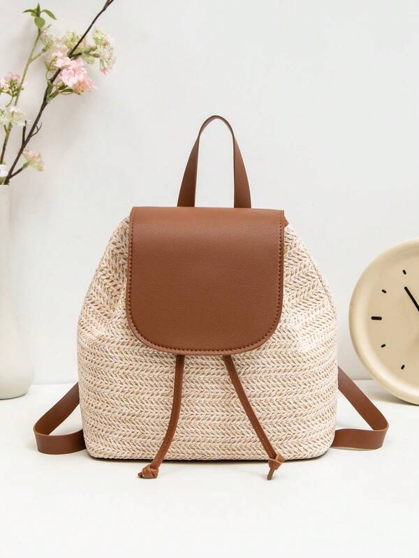 Zaino da spiaggia intrecciato di grande capacità, borsa leggera, elementi essenziali da viaggio per le donne, borsa da spiaggia estiva