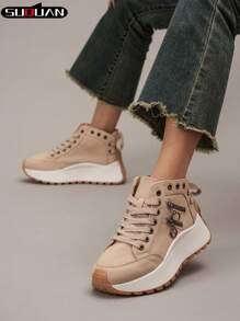 Thick Sole Casual Sneakers, Breathable & Comfortable Design, Lace-Up Closure, Fashion Style, Versatile & Lightweight, Suitable For Sports And Daily Wear, All Seasons