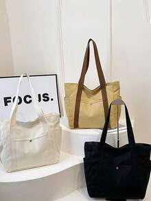 1 Piece Large Capacity Unisex Handbag New Korean Style College Style Middle School School Bag Casual Bag Crossbody Bag Canvas Bag Crossbody Bag, Shopping Bag, Festive Bag, Fashion Zipper Bag, Large School Tote Bag, Multiple Compartments, Suitable For Beach, School, Work And Daily Use Beach Bag Laptop Case - Multicolor - View 2