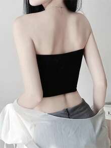 4件套女士防滑无肩带无缝吊带胸罩衬衫抹胸上衣弹力透气内衣带假领，适合圣诞装饰连衣裙 - 黑與白 - 查看 5