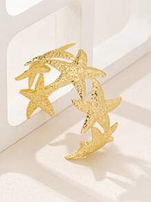 1pc Fashionable Minimalist Metallic Sea Star Linked Adjustable Bangle Bracelet For Women
