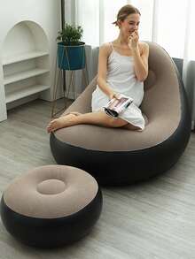 1pc New Inflatable Slouchy Sofa Foldable Lounge Chair, Camping Outdoor Travel With Footrest Combination Sofa Bed Flocked Sofa - Multicolor - View 8