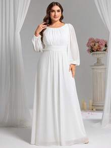 EVERPRETTY Plus Size Elegant Romantic A-Line Bridesmaid Dress Bridal Shower Dresses White Formal Dresses For Engagement - White - View 4