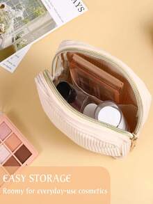 1 个优雅灯芯绒卫生巾袋 - 便携式、耐用的卫生巾袋，带拉链封口，有粉色、灰色、黑色和米色可选，适合旅行和日常使用，旅行必需品 | 优雅拉链封口 | 耐用面料，卫生巾袋