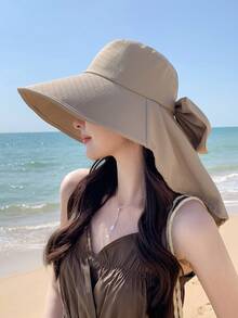1pc Women's Summer Neck Protection Sun Protection Shawl Sun Hat, Versatile, Fashionable, UV Resistant, Enlarged Brim Sun Hat,Suitable For Daily Beach Vacations And Street Activities(Color Random)