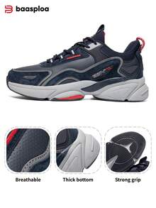 baasploa 1 Pair Of Men's Outdoor Sports Classic Casual Sneakers Stylish Non-Slip PU Leather Men's High Quality Men's Walking Shoes