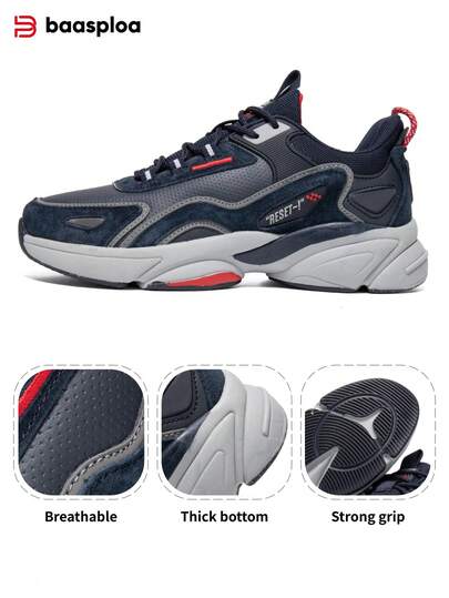 baasploa 1双男士户外运动休闲鞋，时尚防滑PU皮革，高品质男士步行鞋