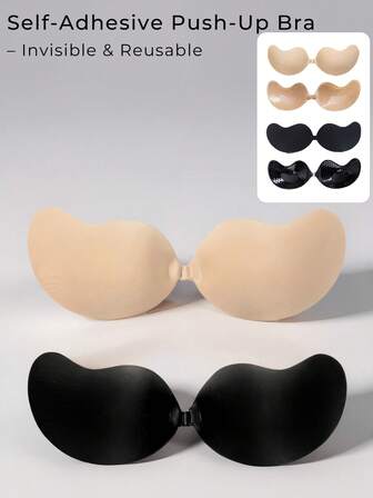 1/2/4 Pcs Adhesive Silicone Backless Push-Up Bra, Reusable, Front Clasp Bra, Breast Enhancement - Breathable Skin-Friendly Cup, Suitable For A-D Cup, Deep V Dress Backless