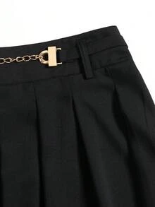 Saia feminina casual minimalista em linha A com decoração de corrente dourada clara - Preto - Ver 4