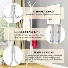 12 Hooks Coat Stand Coat Hat Jacket Umbrella Floor Standing Rack Clothes Hanger,  Simple Houseware Standing Coat And Hat Hanger Organizer Rack - White - View 11