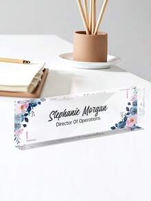 Personalized Floral Office Desk Nameplate, Transparent Acrylic Desk Nameplate, Customized Office Decor, Work Gift, Colleague Gift, Office Desk Nameplate, Office Desk Sign, Office Gift, Promotion Gift