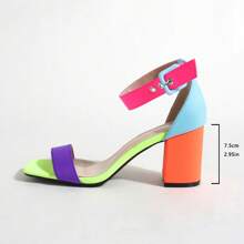 Colorful Summer - New Thick Heel High Heels, Strap Peep Toe Design High Heel Sandals, Comfortable To Wear, Suitable For Daily Wear, Office, Dates, Vacation And Summer Activities