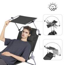 SoBuy OGS48x2 Set Of 2 Sun Loungers With Sun Canopy And Pillow, Foldable Garden Lounger, Beach Lounger, Relaxation Chair For Gardens, Courtyards, Beaches, Up To 110 Kg Load Capacity, W X H X D Approx. 191 X 19 X 56 Cm - Black - View 7