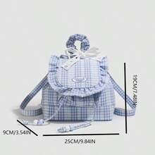 Blue Lace Plaid School Backpack For Female College Student, Sweet Ruffle Trim Bookbag For High School Girl, Suitable For Young Ladies Going Out And Commuting - Multicolor - View 6