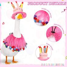 2pcs Happy Birthday Porch Goose Outfit Lawn Goose Clothes Hat And Tutu Collar Goose Outfits For 23" Cement/Plastic Porch Goose Outdoor Statue Patio Yard Lawn Art - Multicolor - View 3