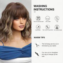 OUFEI Brown Wigs Women Short Wavy Wig With Bangs Natural Synthetic Hair Heat Resistant Wigs Daily Party Cosplay Wear
