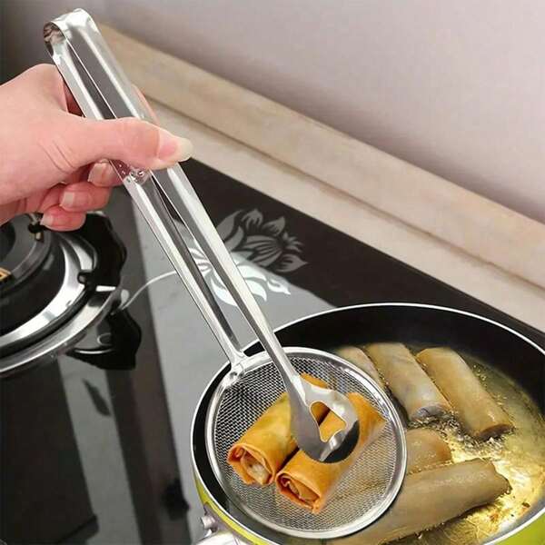 1/2/3/4pcs Stainless Steel Oil Draining Scoop, Frying Straining Spoon, Food Oil Draining Clip